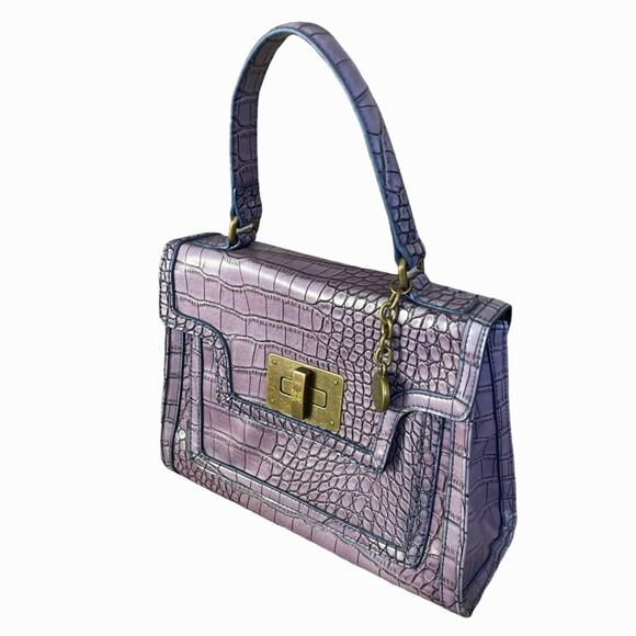 The Emily Bag Chic Purple Croc Embossed Top Handle Mini Satchel Gold Turn Lock - Picture 13 of 15